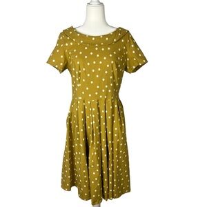 GOWN TOWN Polka Dot Rockabilly Pinup Yellow White Fit and Flare Midi Dress 2XL**